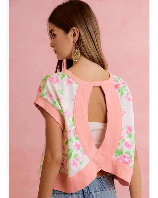 Floral Cut-out Back Tee