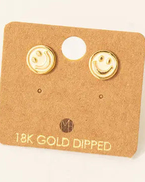 18K Dipped Smiley Face Earrings