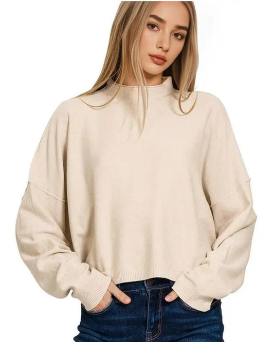 Mock Neck Crop Sweater
