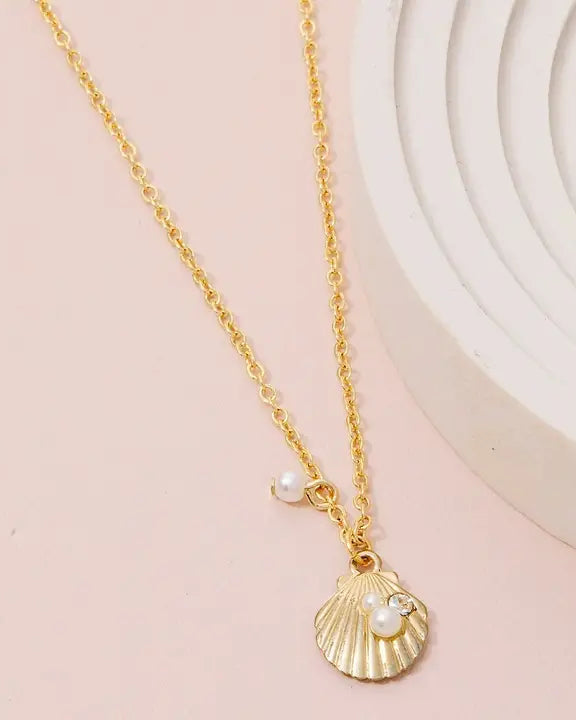 Cz Pearl Seashell Necklace