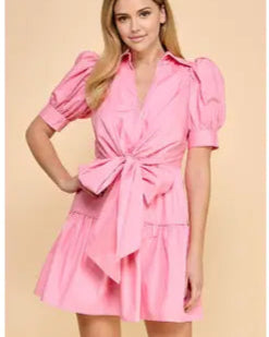 Pink Poplin Vneck Dress
