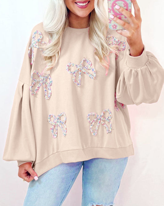 Embroidered Bow Oversized Top