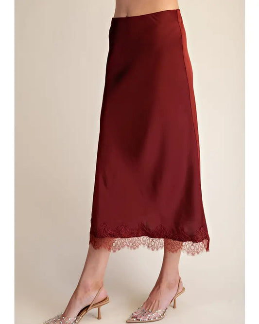 Satin Midi Lace Skirt