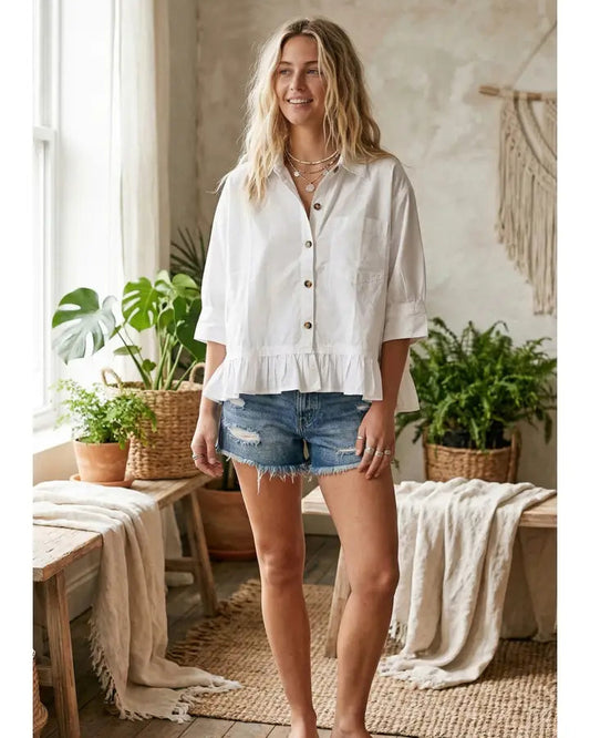 Button Front Poplin Top