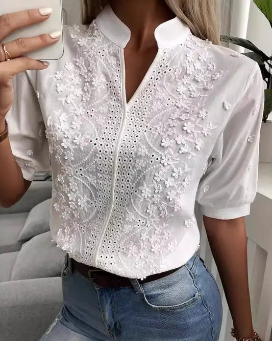 V-Neck Embroidered Top