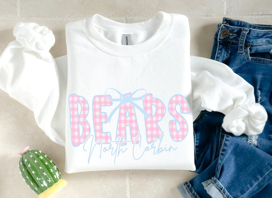 North Corbin Pink Gingham Bears Adult White Sweatshirt