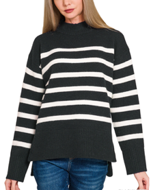 Striped Mock Neck Sweater