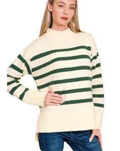 Striped Mock Neck Sweater