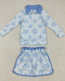 Blue Flower Gingham Skort Set