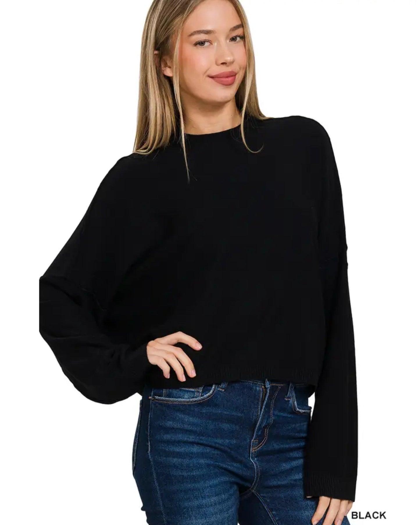 Mock Neck Crop Sweater