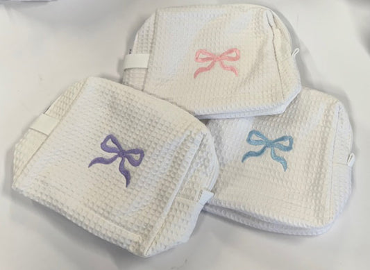 White Large Makeup Bags with Embroidered Bows