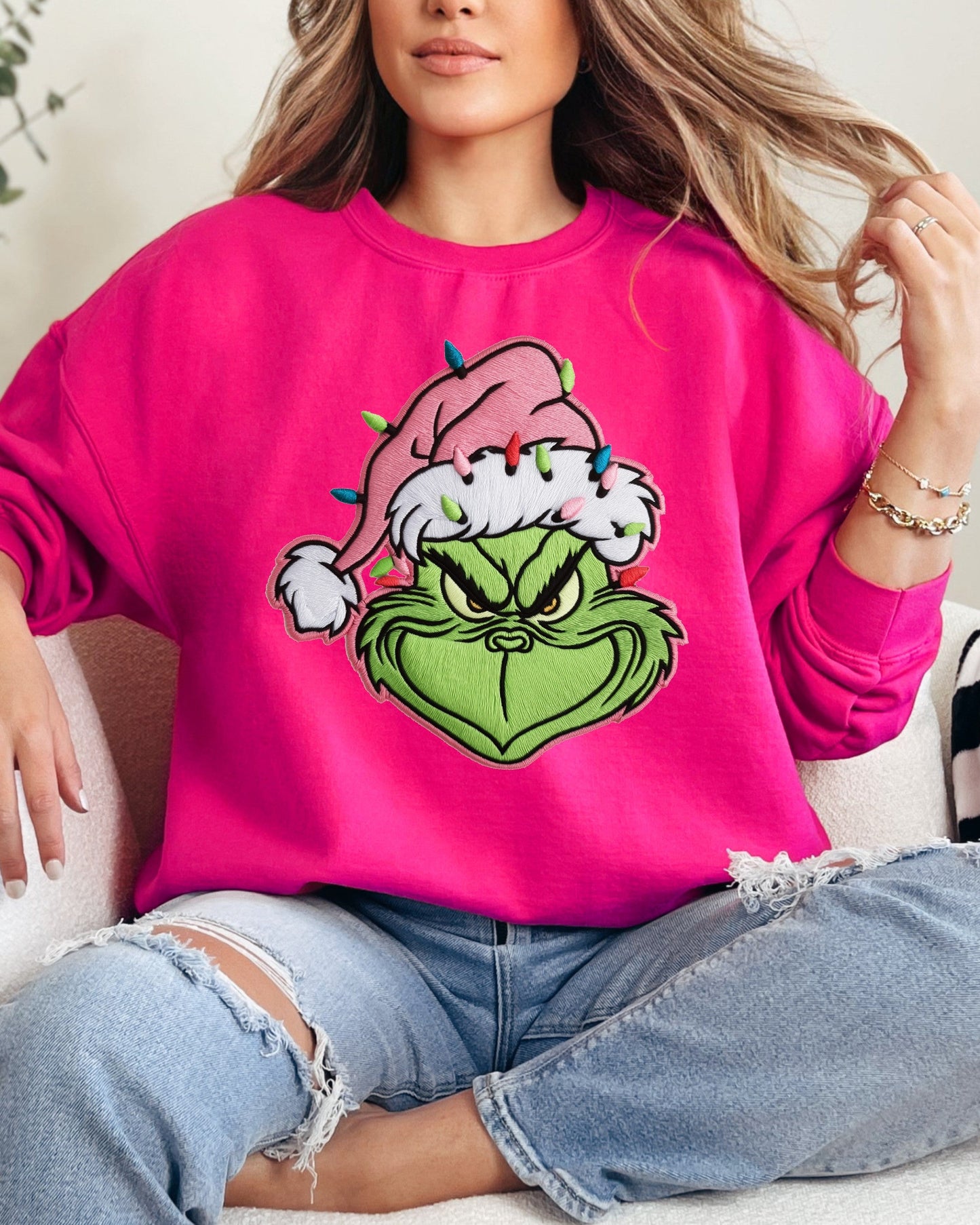 Grinch Faux Emb Pink SS